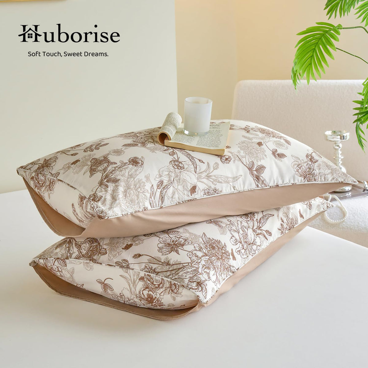 Brown Floral Duvet Cover Set 100% Percale Cotton Shabby Vintage Toile Flower Printed Comforter Covers with