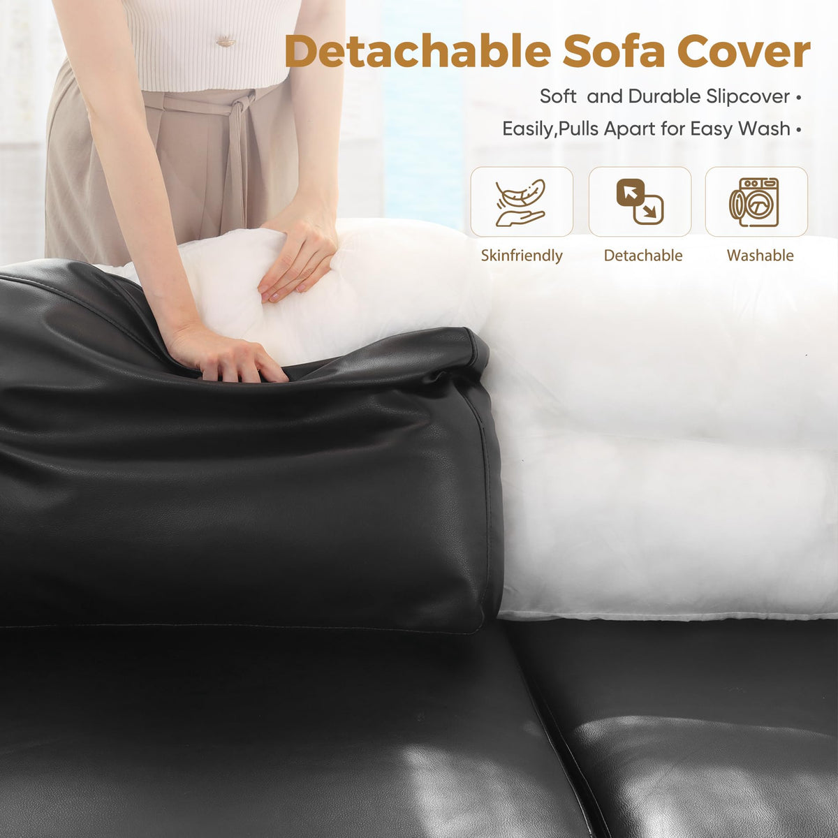118.5" Faux Leather Modular Sectional Sofa, 7 Seater U Shaped Couch with Storage Seat with Reversible Chaise Deep