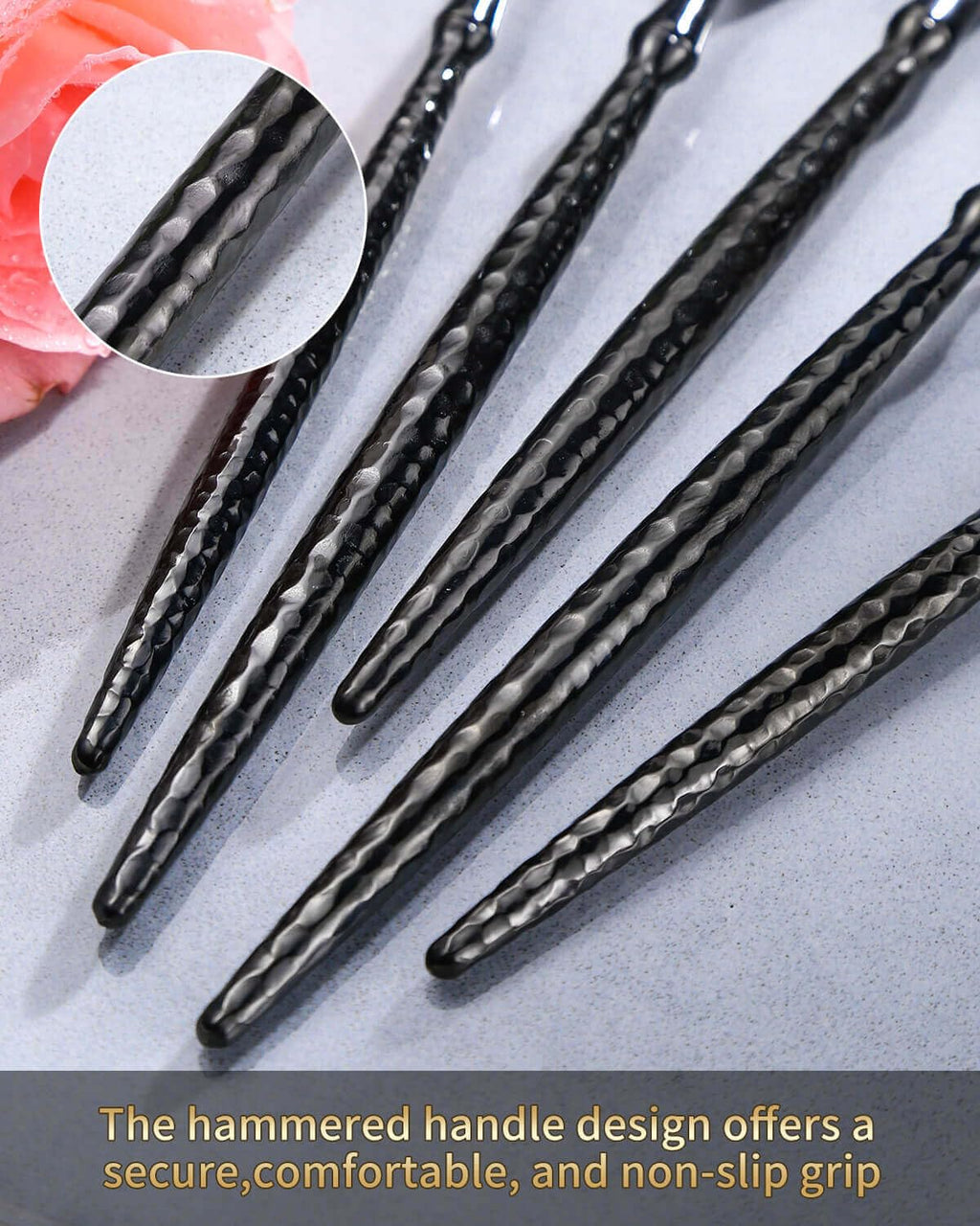 20-Piece Hammered Black Silverware Set,18/10 Stainless Steel Forging Heavy Duty Cutlery Set for 4, Luxury Unique
