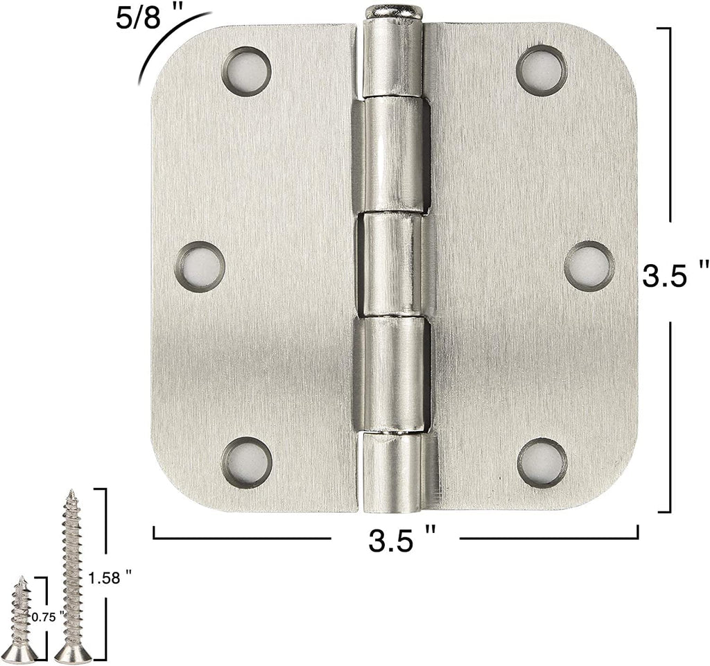 Brushed Nickel Door Hinges 3.5 Inch 30 Pack Interior with 5/8" Radius