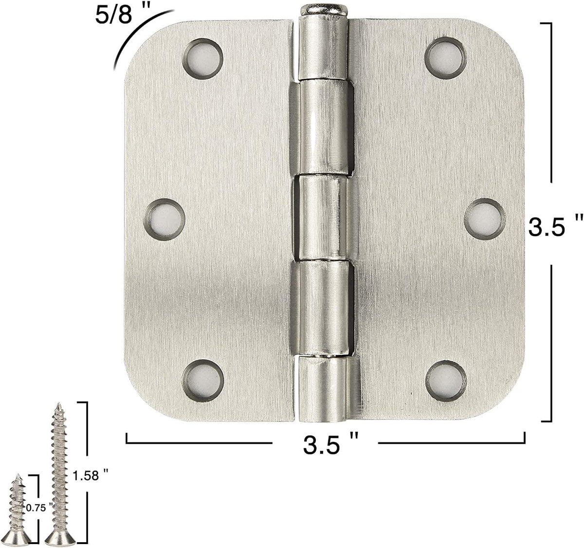Brushed Nickel Door Hinges 3.5 Inch 30 Pack Interior with 5/8" Radius