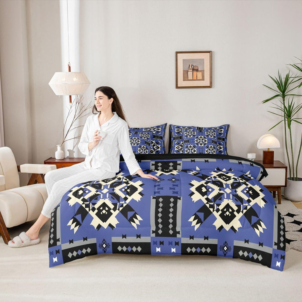 Navy Blue Southwestern Comforter Set 7-Piece Bed in a Bag