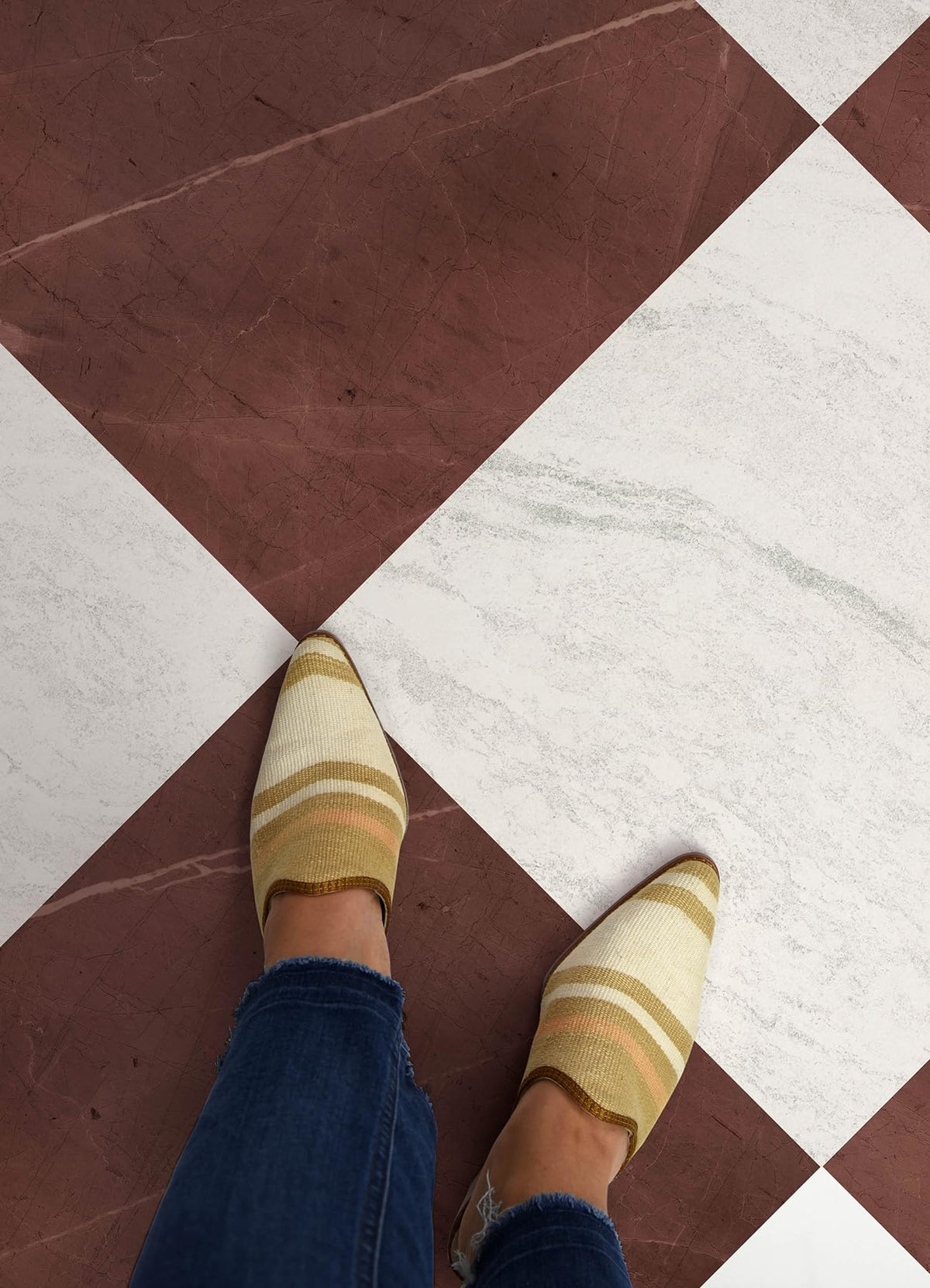 X Chris Loves Julia Bonneville Oxblood Peel and Stick Floor Tiles, FP6333
