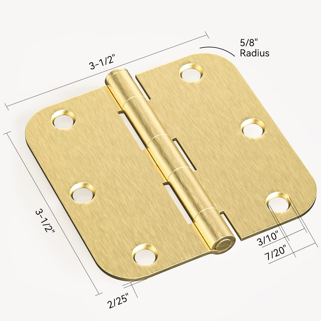 Door Hinges Satin Brass - 30 Pack Gold Door Hinges 3.5 Inch Rounded Interior Door Hinge with 5/8" Radius - 3 1/2