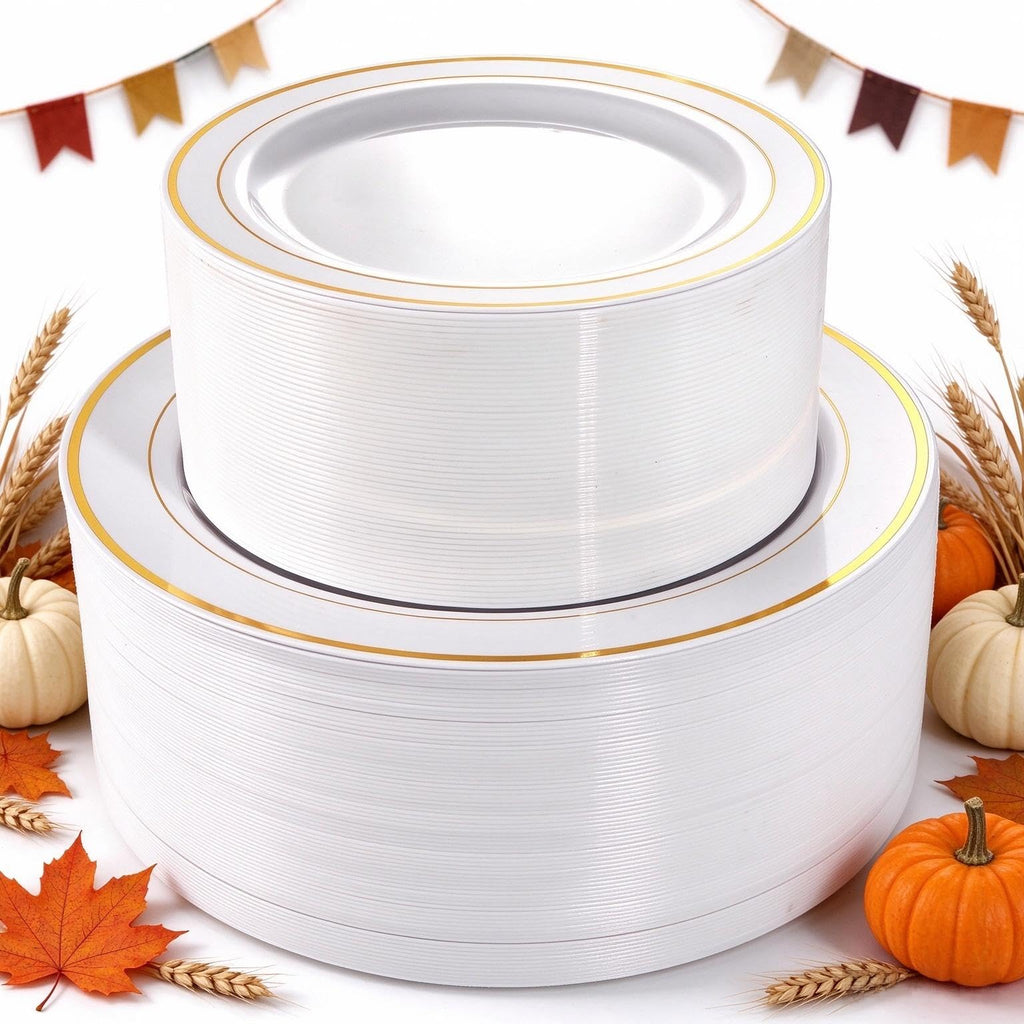 102 Pcs Gold Plastic Plates, Premium Disposable Gold Plates