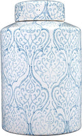 Tall Decorative Ceramic Ginger Jar with Lid, Blue and White Floral Pattern