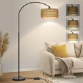 Rattan Floor Lamp, Dimmable Arc Floor Lamps with Adjustable Head