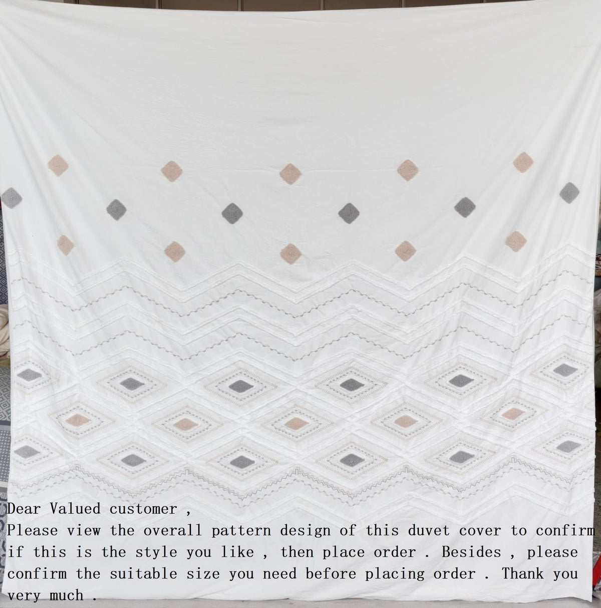 Off White Breathable Tufted Cotton Boho Duvet Cover Set 104x90''