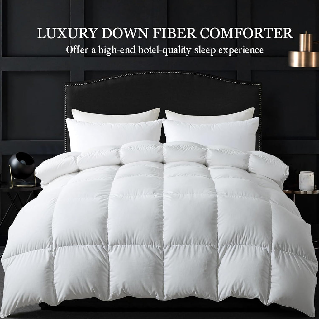 Feather Comforter, Filled with Feather and Downfiber, All Season White Luxury Hotel Fluffy Bed Comforter