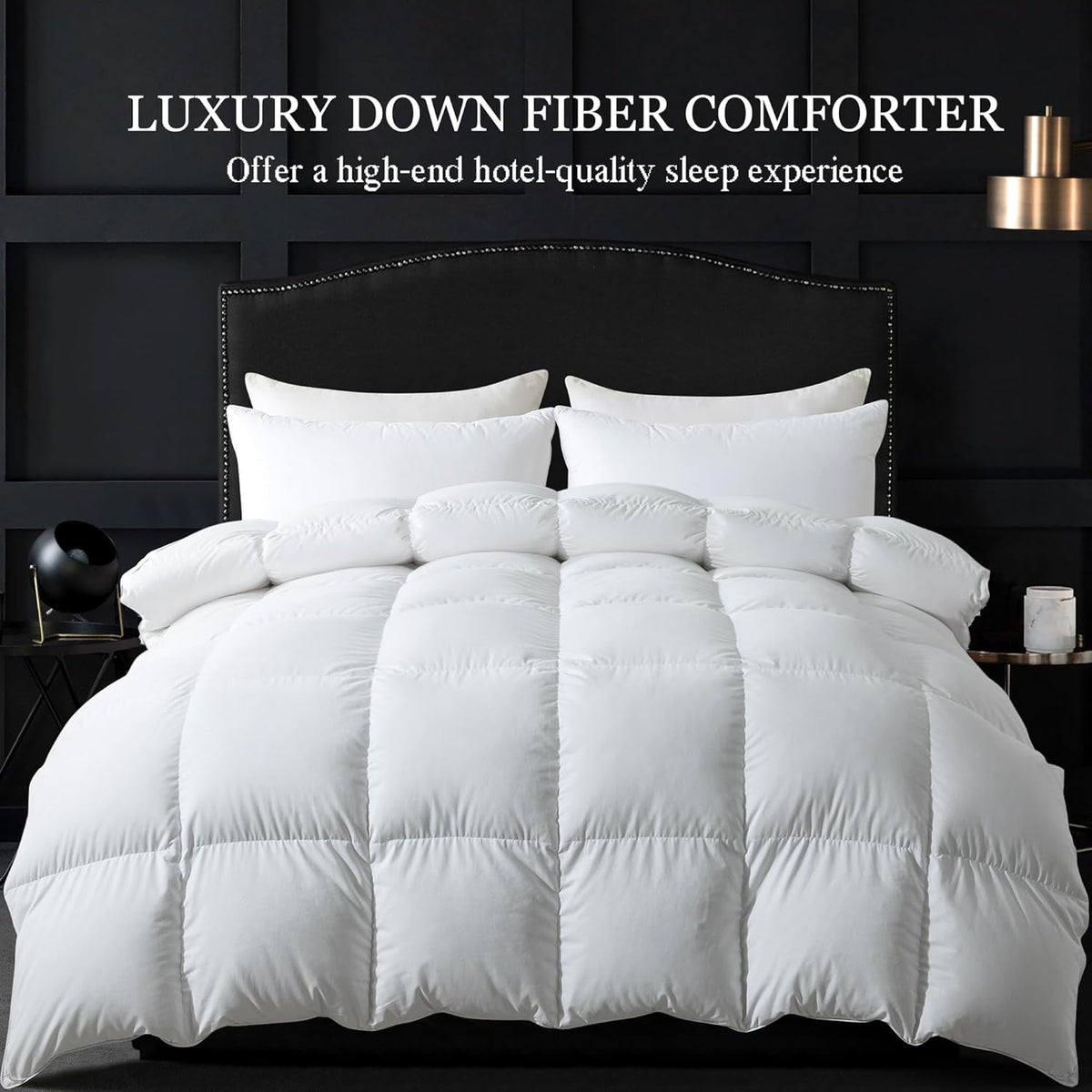 Feather Comforter, Filled with Feather and Downfiber, All Season White Luxury Hotel Fluffy Bed Comforter