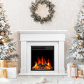 43. 39" Fireplace TV Stand with Mantel - Electric Fireplace Heater, Wooden Entertainment Center, Adjustable LED Flame