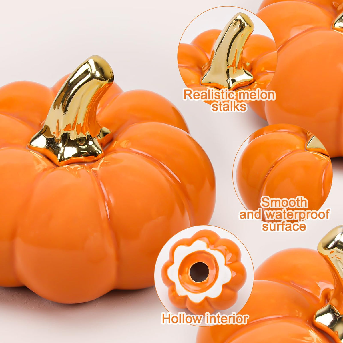 4 Inch Ceramic Pumpkins for Fall Home Decorations - Orange