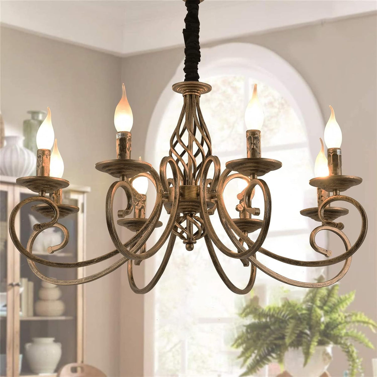Eight-Light Rustic Candle Chandelier in French Country Style