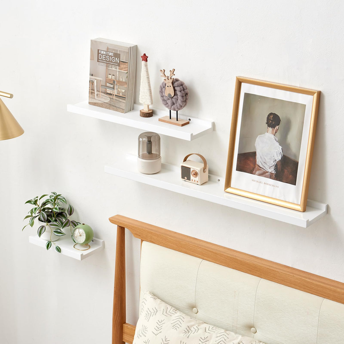 White Floating Shelves Natural Wood Wall Mounted Display Picture Ledge Shelf Oak Wall Shelf Living Room Bedroom