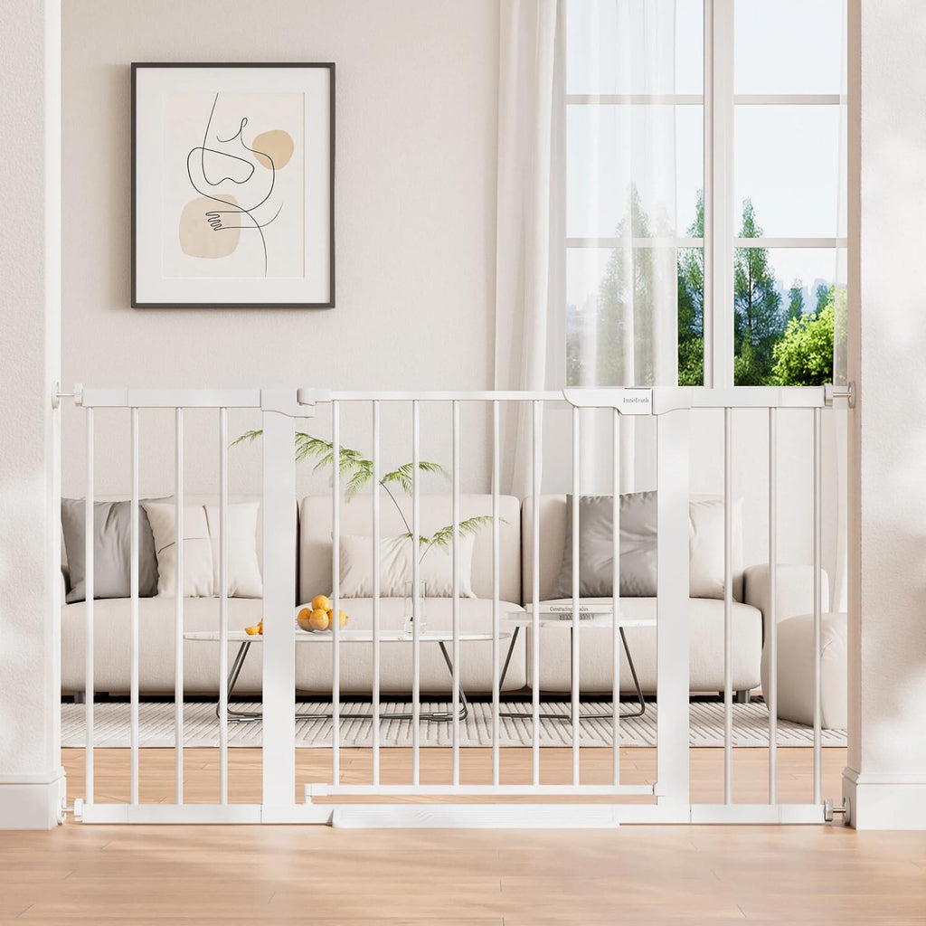 29.6-50.1 in Extra Wide Baby Gate for Stairs and Doorways, White