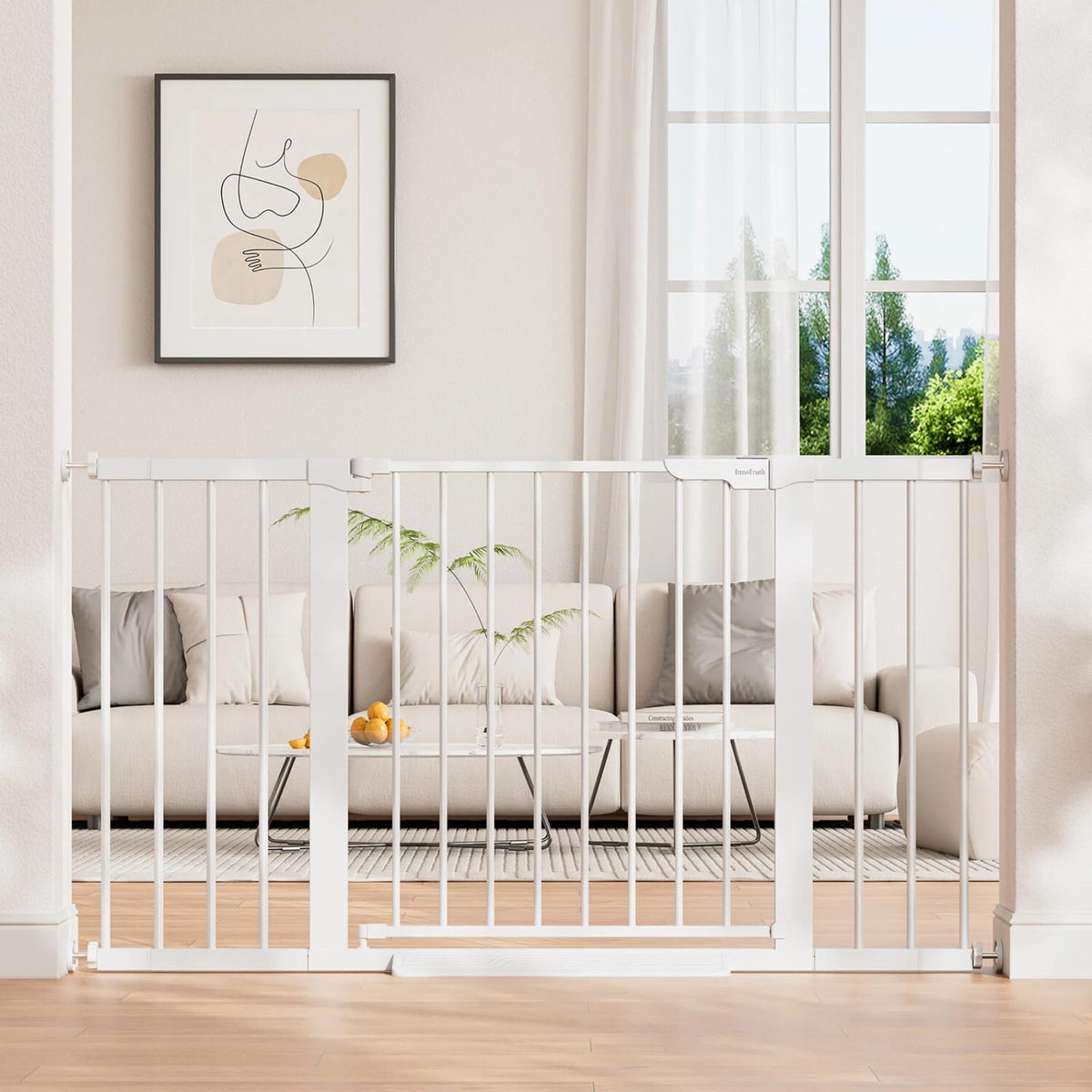 29.6-50.1 in Extra Wide Baby Gate for Stairs and Doorways, White