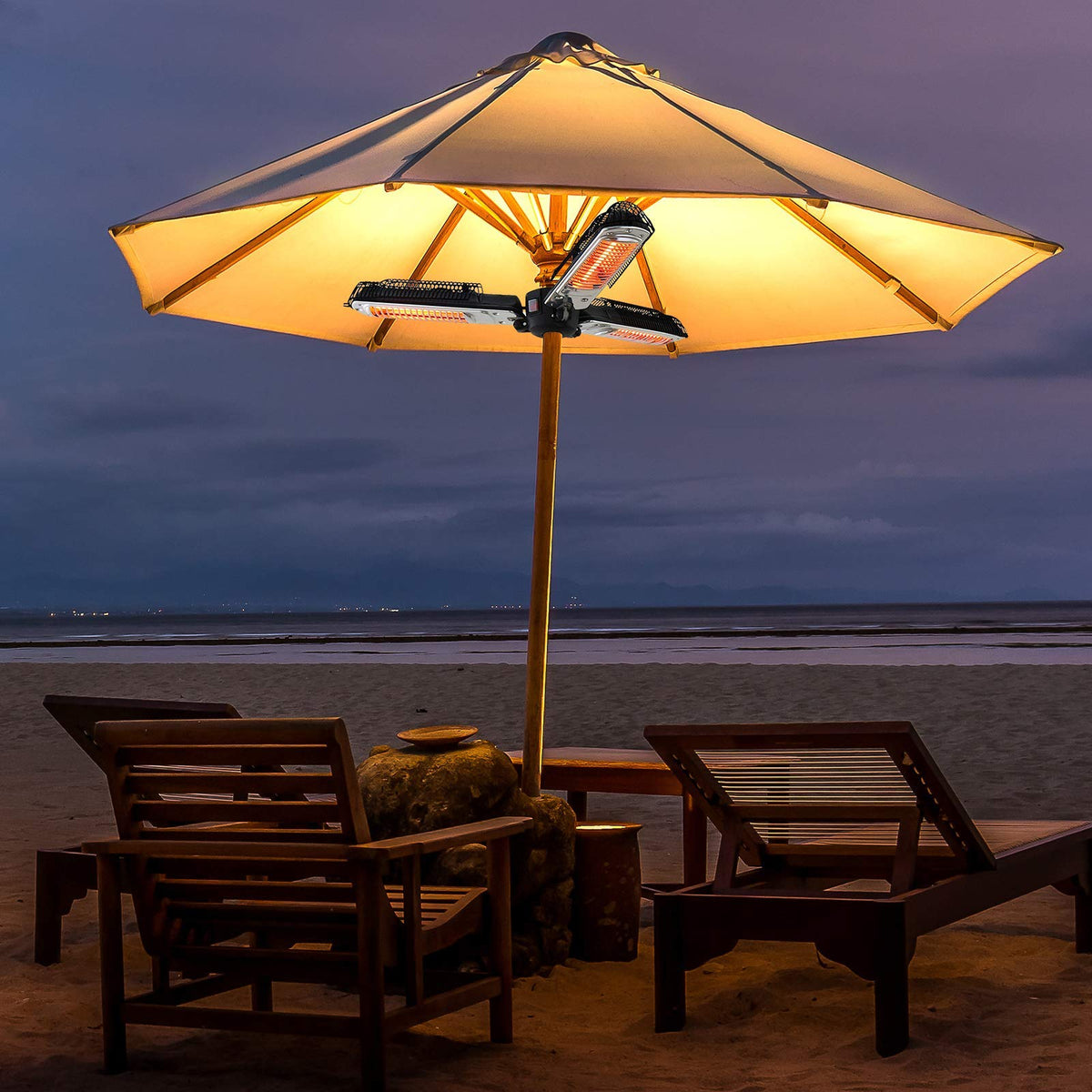 Umbrella Patio Heater, 2000W Electric Parasol Heater, Infrared Radiant Heater with 3 Heating Panels for Pergola Or