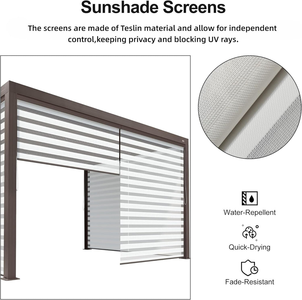 Outdoor 12' × 16' Louvered Pergola with Screens Patio Adjustable Aluminum Canopy Retractable Metal Roof for Deck