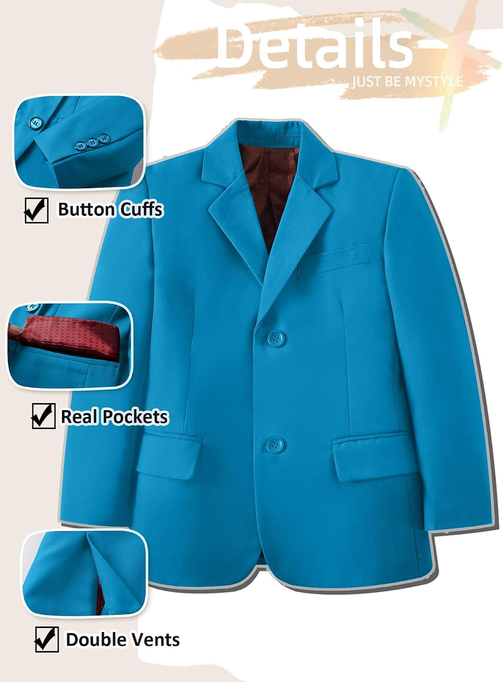Boy's Tuxedos Toddler Formal Suits Set Kids Blue Black Slim Fit Suit for Weddings