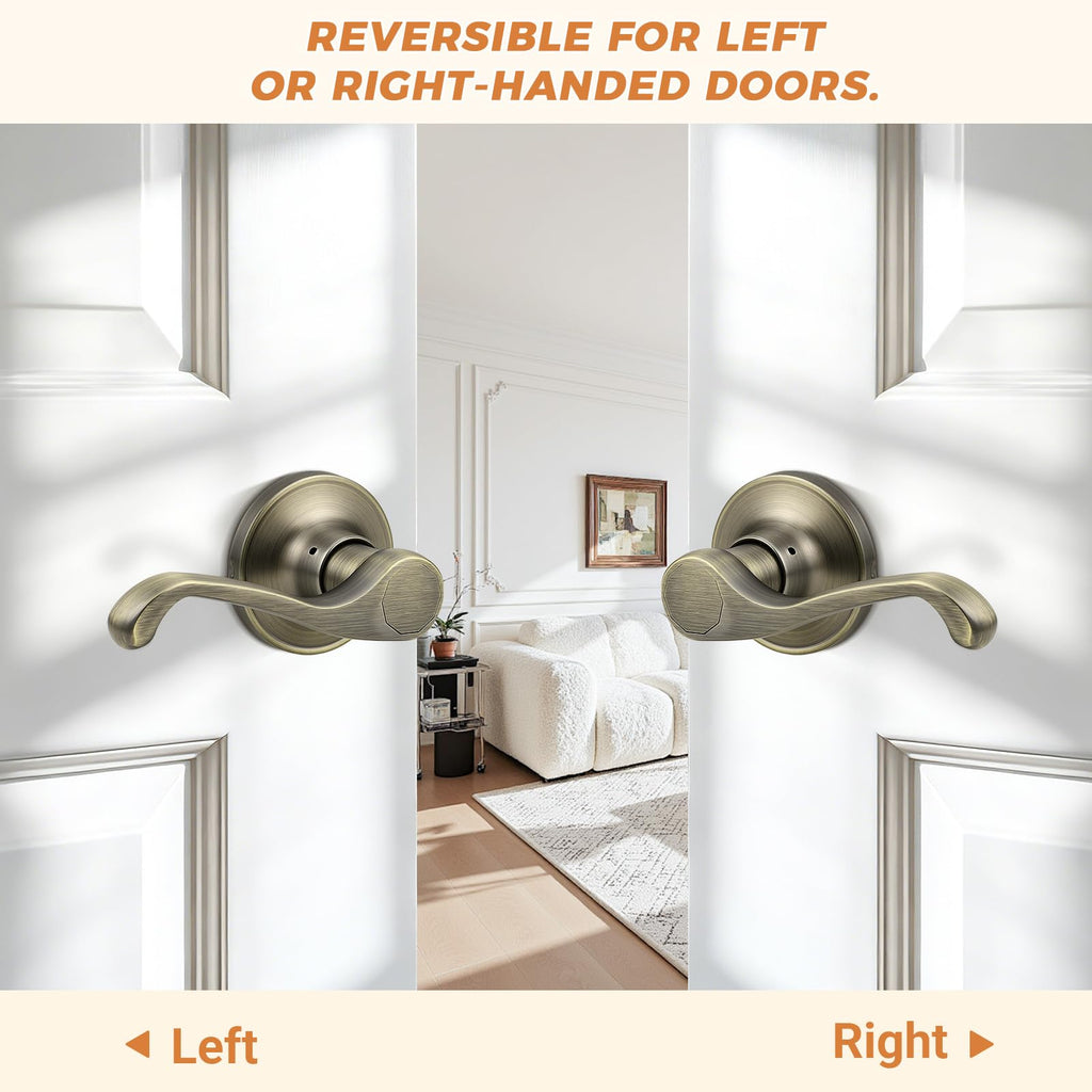 2026 New 6Pack Scroll Passage Door Lever, Antique Bronze Interior Door Handle, Easy Install & Closet Door, No Lock