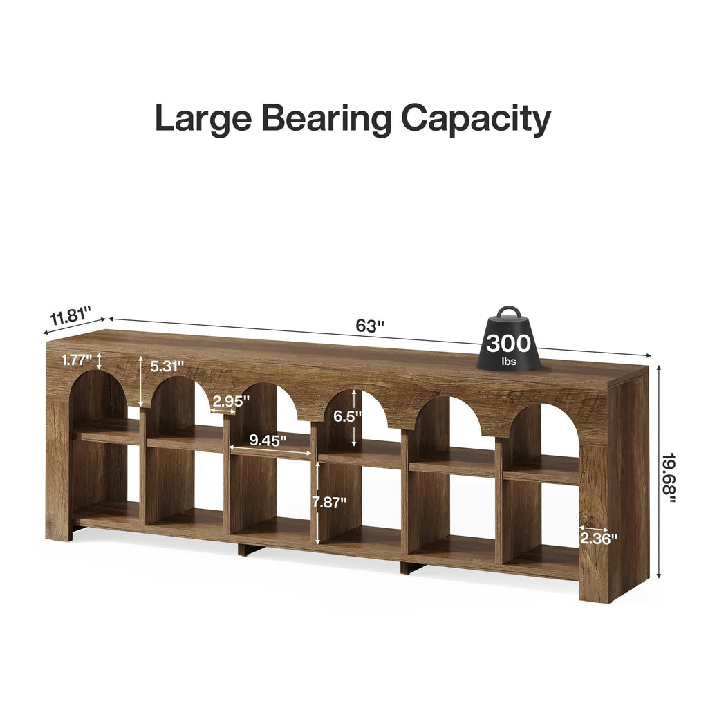 63" Entryway Bench with Shoe Storage, Farmhouse Bench with 12 Cubbies