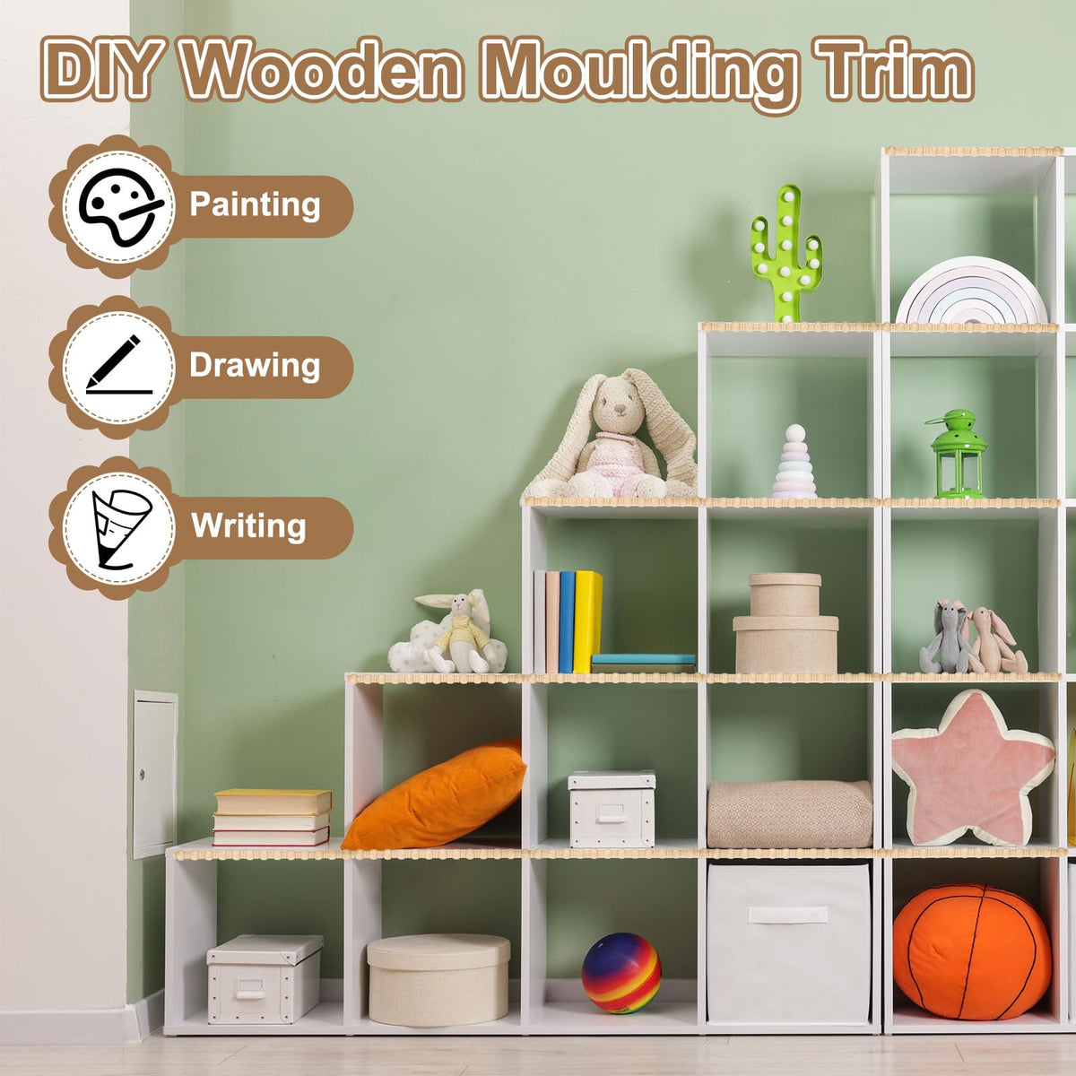 6pcs 15.75" Decorative Wood Trim Unfinished 3D DIY (Gourd Line 12mm)
