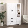 Armoire Wardrobe Closet with 3 Door, Bedroom Armoire with Mirror, LED Light, Hanging Rod, Drawers, Adjustable