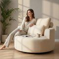 Oversized Swivel Accent Chair, Round Barrel Chair for Lounging, Extra-Wide Low-Profile Seat for Sink-in Comfort