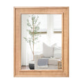 Rattan Wall Mounted Mirror 24"x32" Wood Framed Farmhouse Hanging Bathroom Mirror Decorative Rectangle Wall Mirror