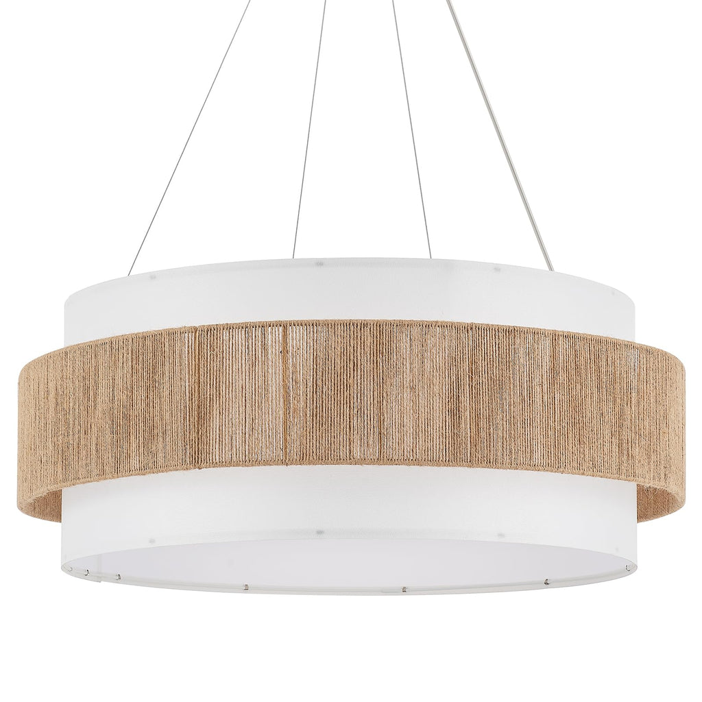 30" Fabric Rattan Chandelier Boho Hand Woven Coastal Pendant Light Adjustable Drum Large Pendant Lighting Fixtures