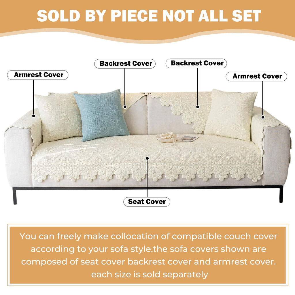 Quilted Couch Covers for Sofa Farmhouse Sofa Covers(Ivory, 43"x70")
