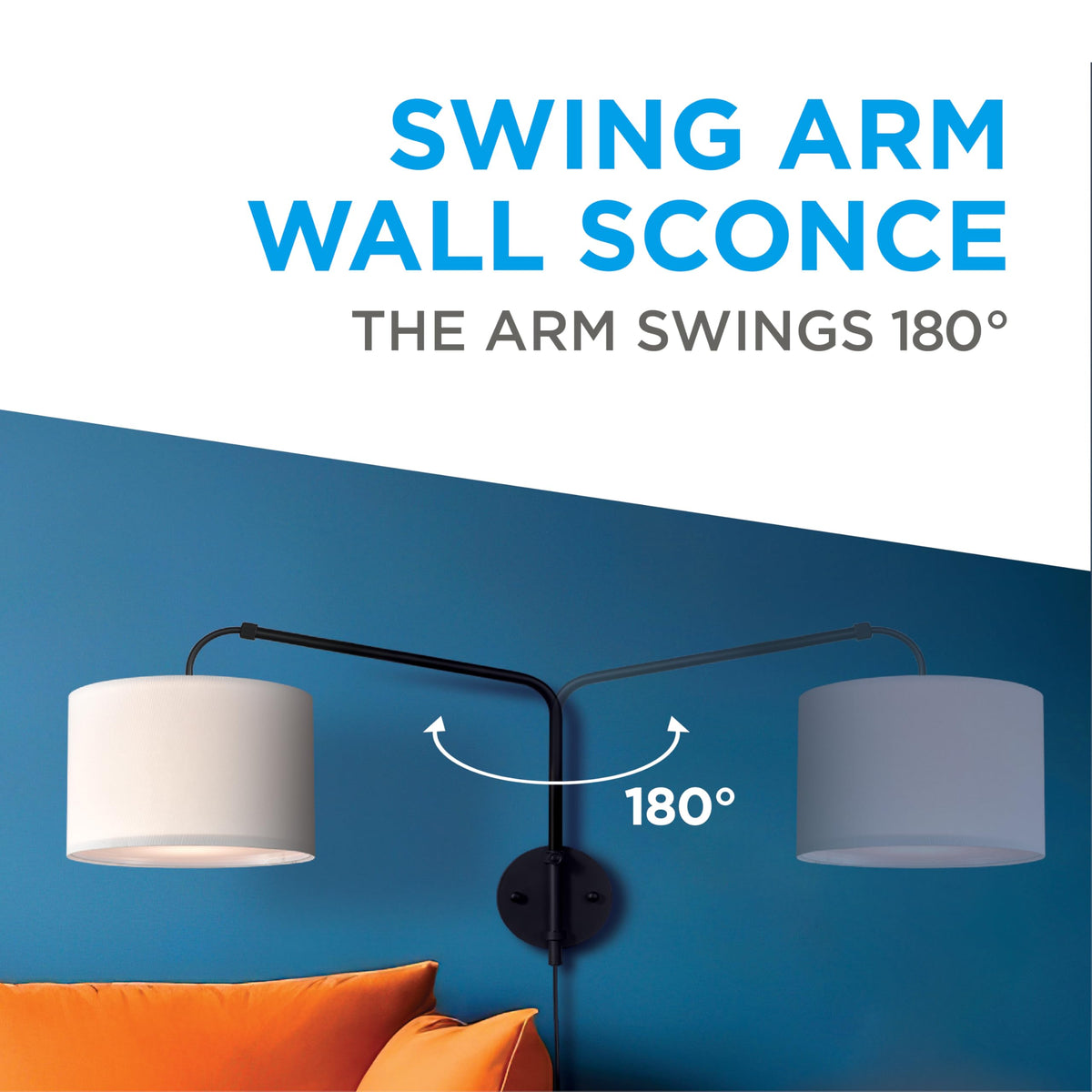 Adjustable Sconce, Wall Mount Light with Telescopic Swing Arm, Matte Black Finish with 2 Linen Shades Included