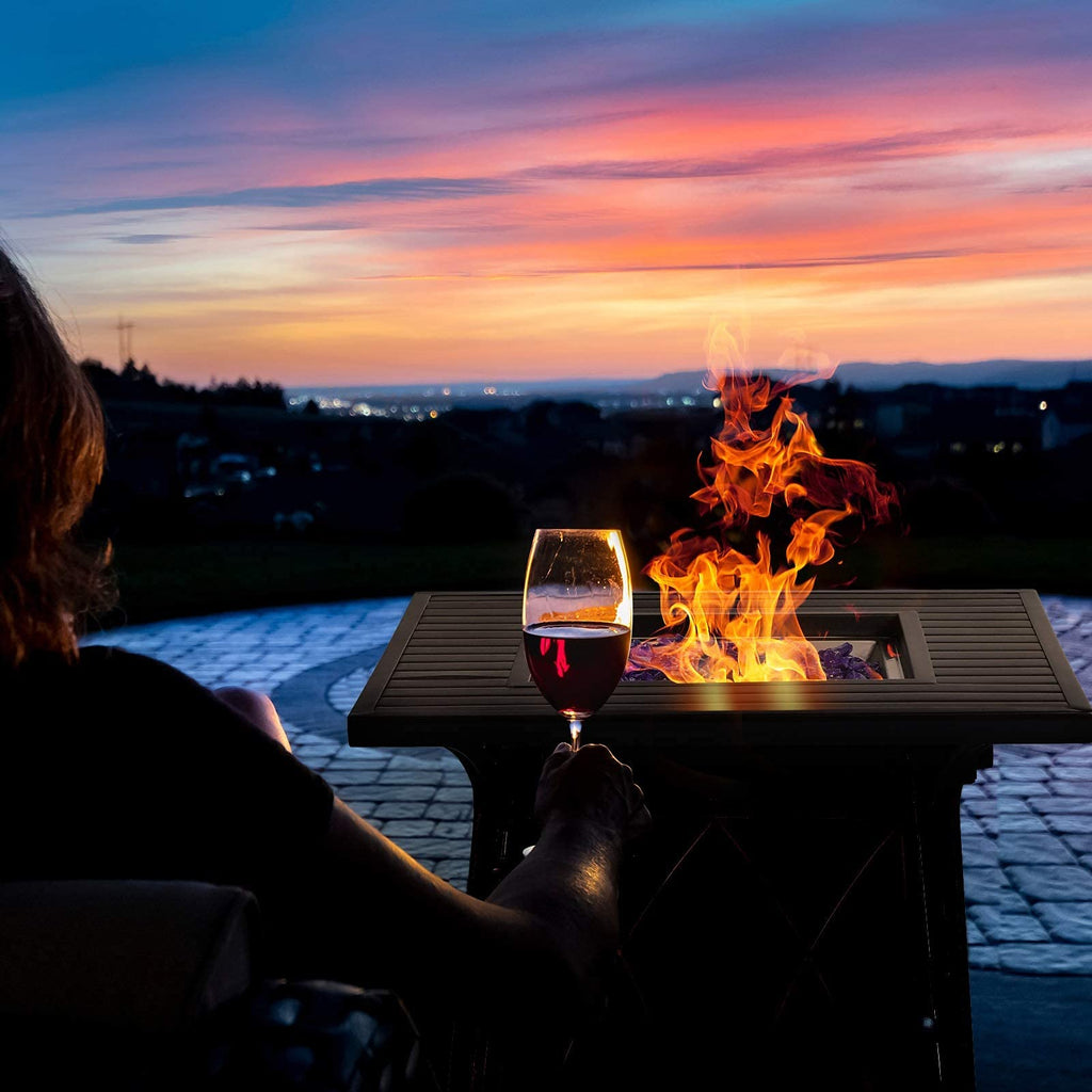 28 inch Gas Fire Pit Table with Lid and Blue Fire Glass