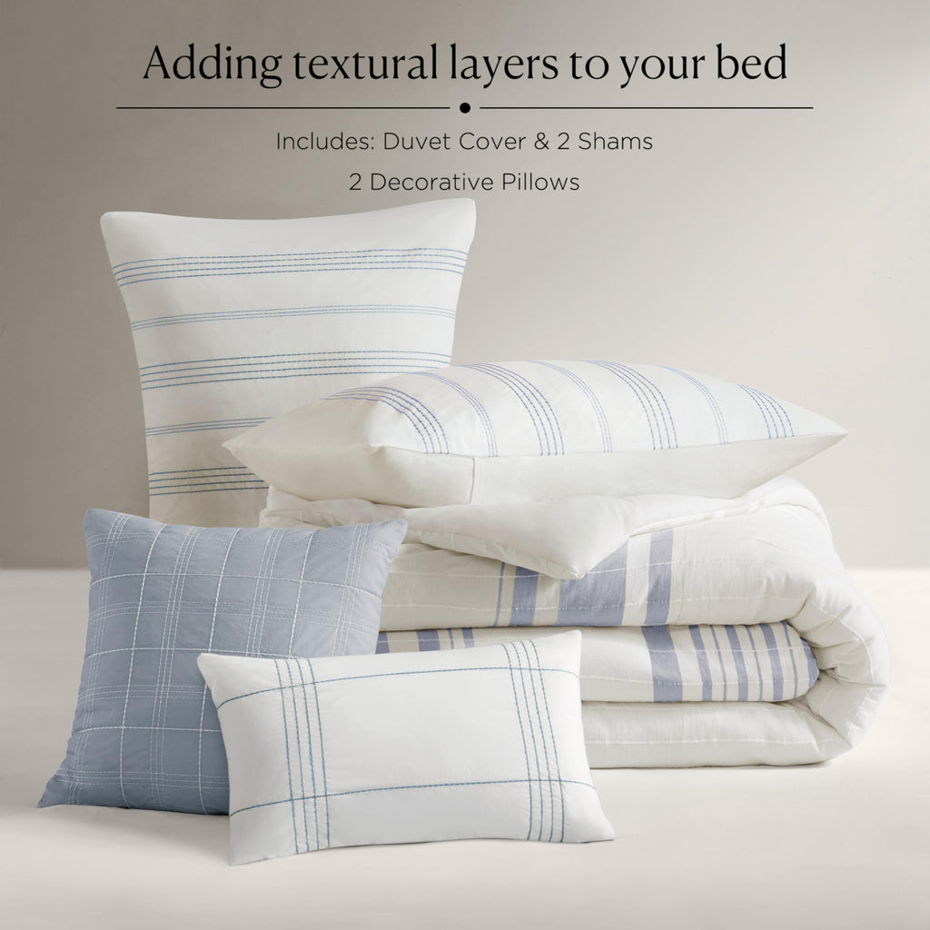 Duvet Cover Set, Stripes Clipped Jacquard, Cotton Oversized Duvet Cover for a -Size Bed, Farmhouse Bedding