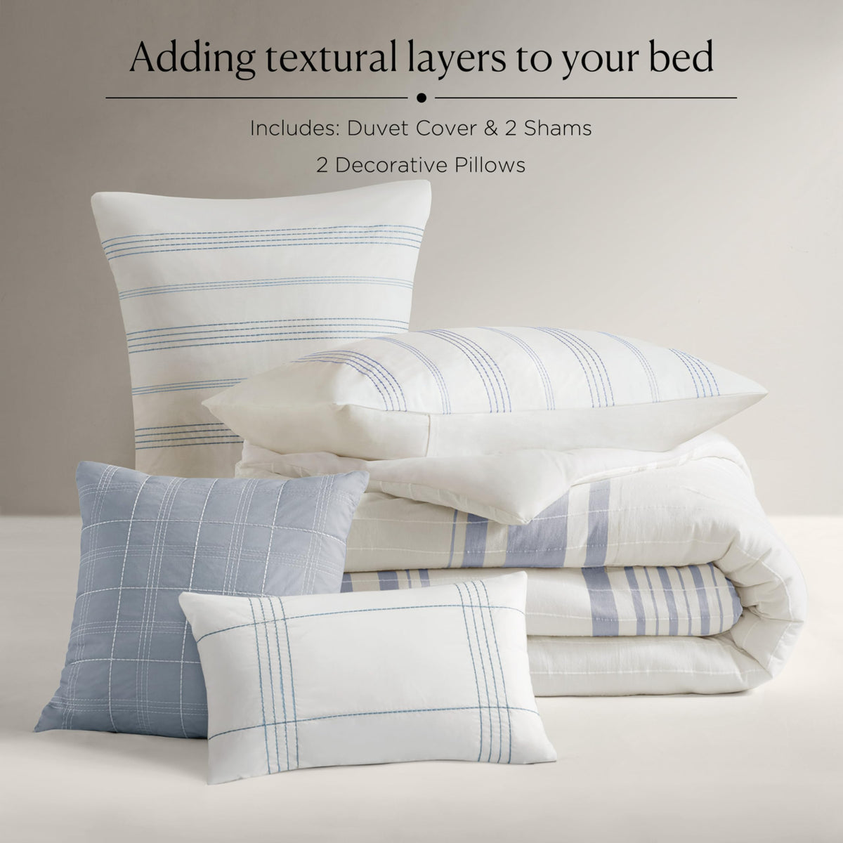 Duvet Cover Set, Stripes Clipped Jacquard, Cotton Oversized Duvet Cover for a -Size Bed, Farmhouse Bedding