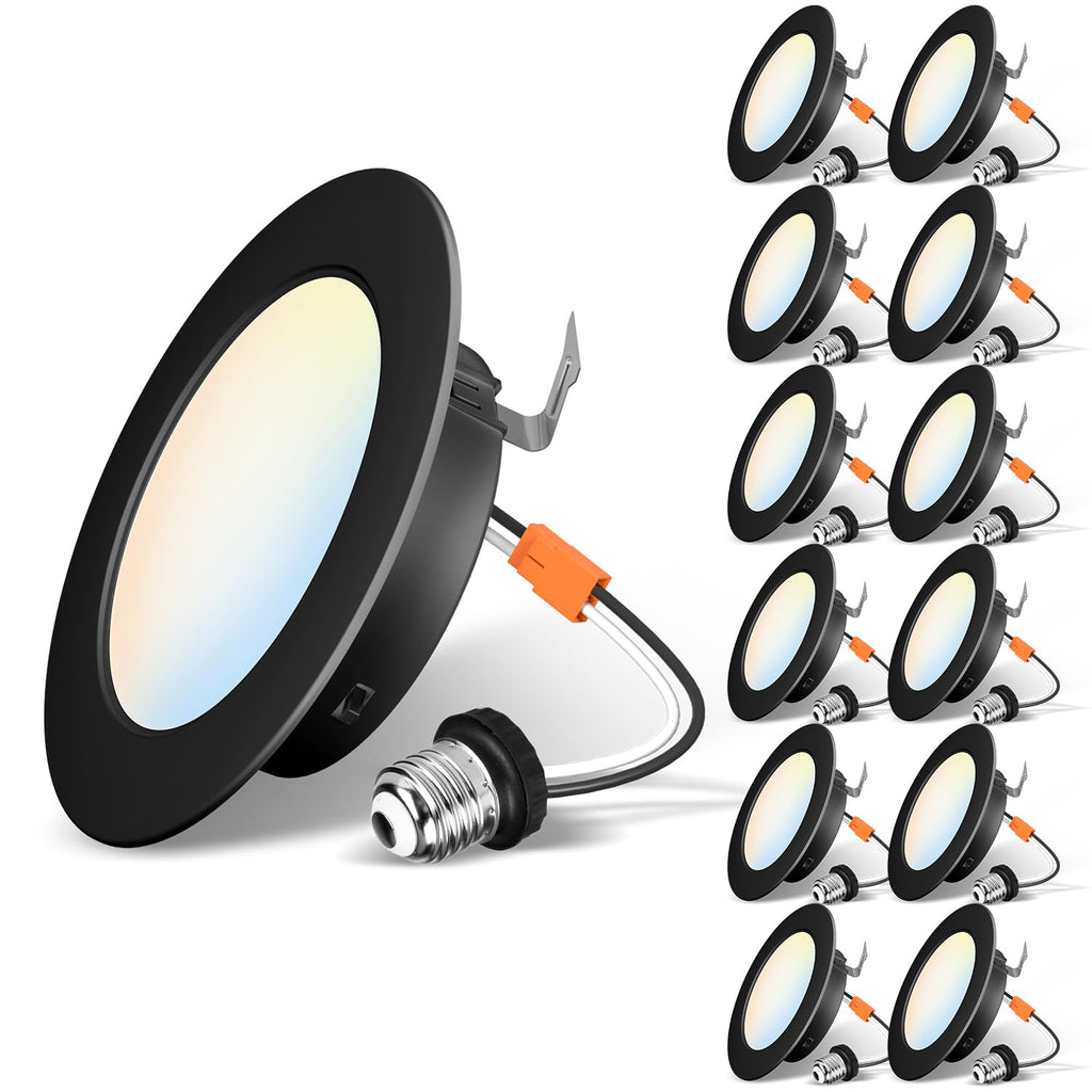 4 Inch Recessed Lights, 5CCT LED Can Lights, Dimmable, 12 Pack,Black
