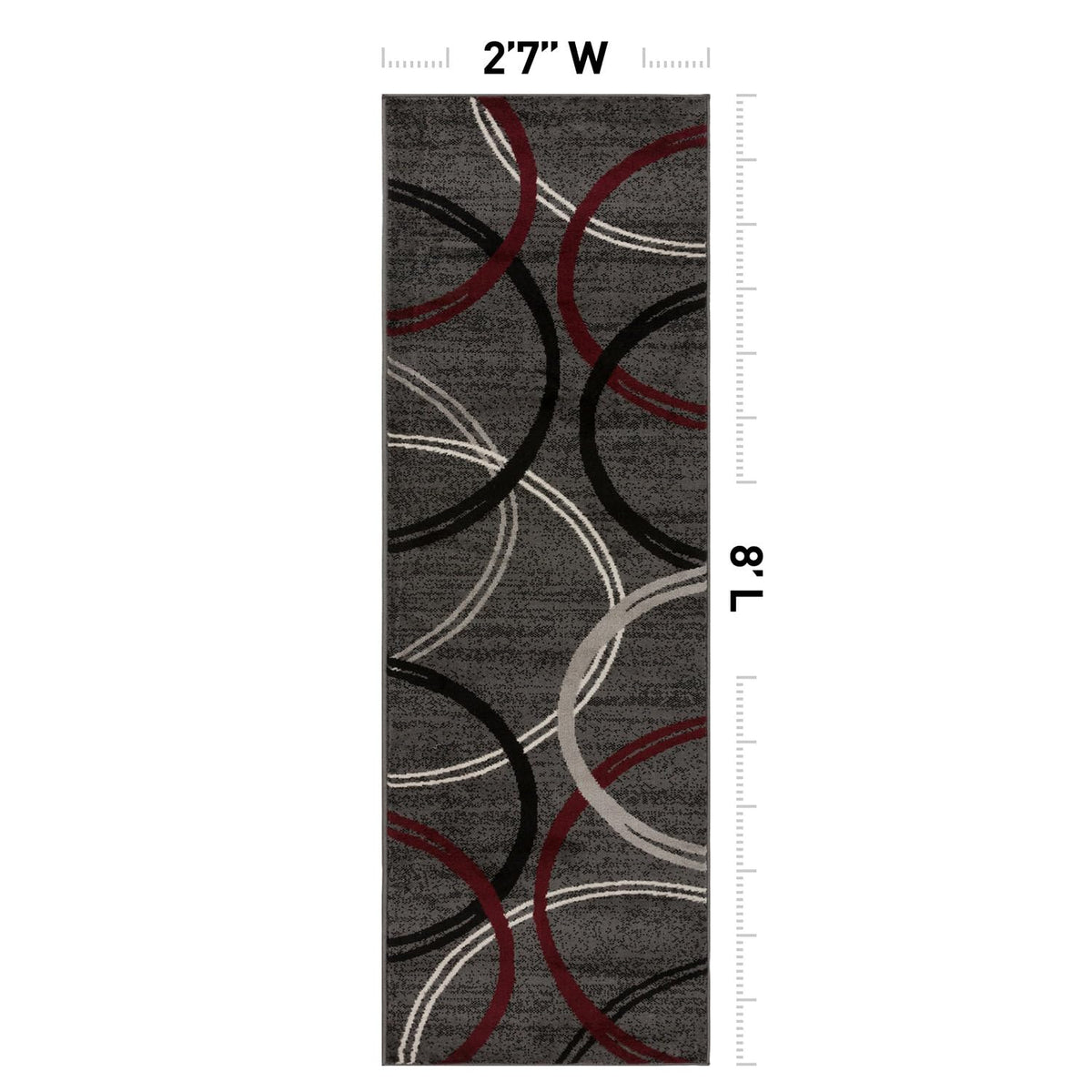 Wavy Circles Modern Non-Shedding Runner Rug Red 2'7" x 8'
