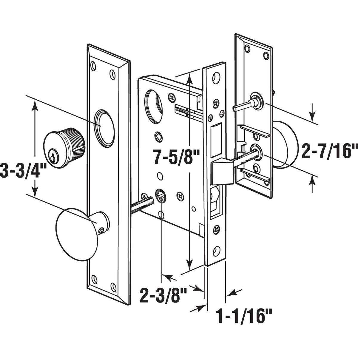 SE 26000 Diecast Single Cylinder Entry Door Mortise Lockset, 2-1/2 Inch Backset, Brass Finish (Single Pack)