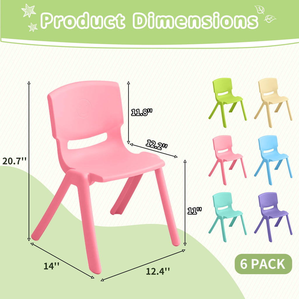 6Pcs Stackable School Chairs, Colorful Kids Plastic Chair for Toddlers with 11'' Seat, Kids Flexible Seating for