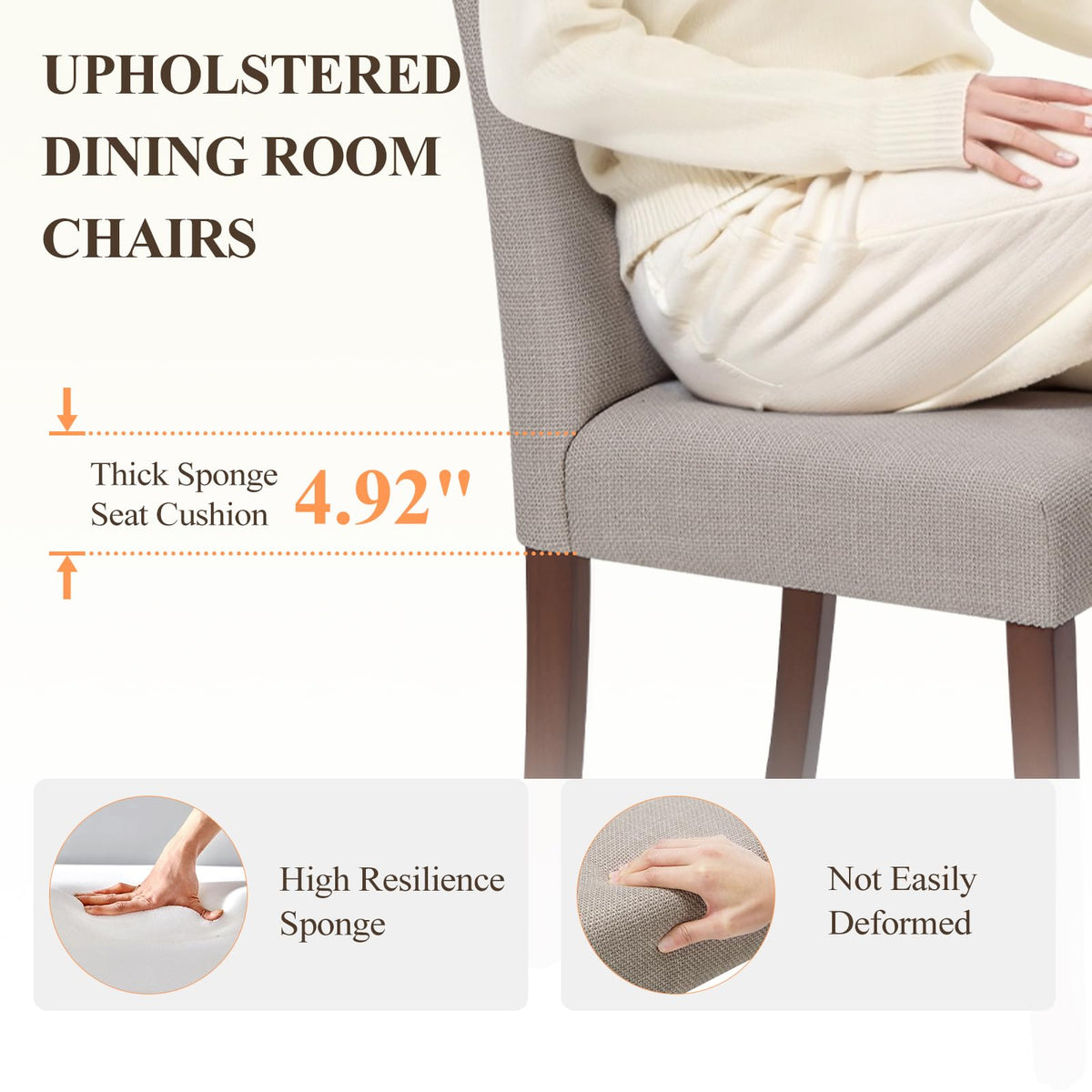 Upholstered Set of 2, Modern Fabric Dining Room Chair, Wooden Dining Chair, Kitchen Side Chairs, Farmhouse Dinner