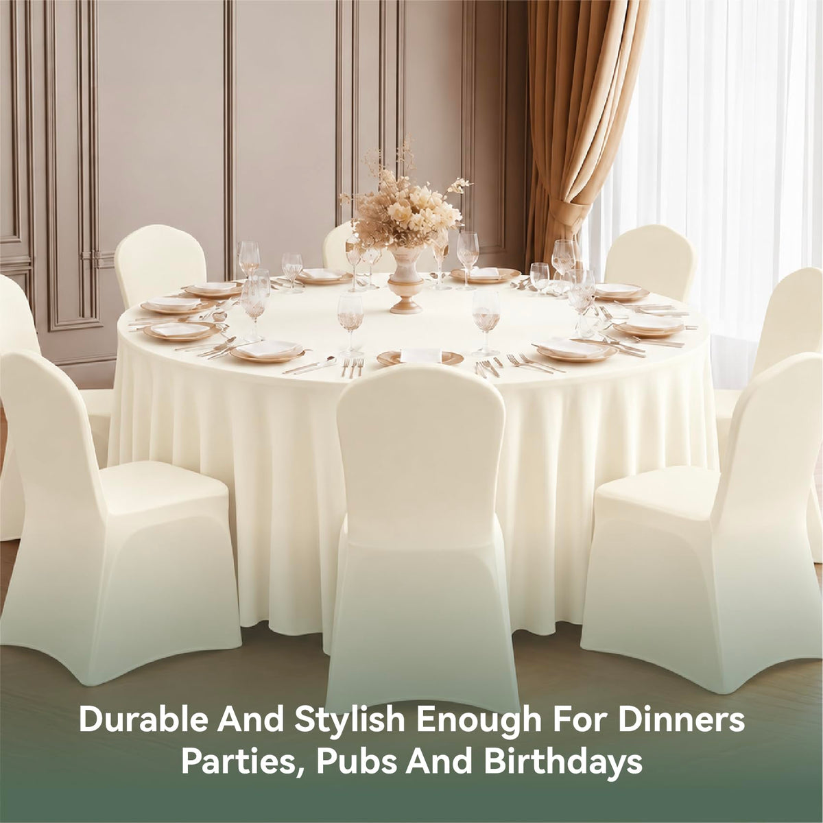 Classic Series 50PCS Spandex Dining Chair Cover, Ivory