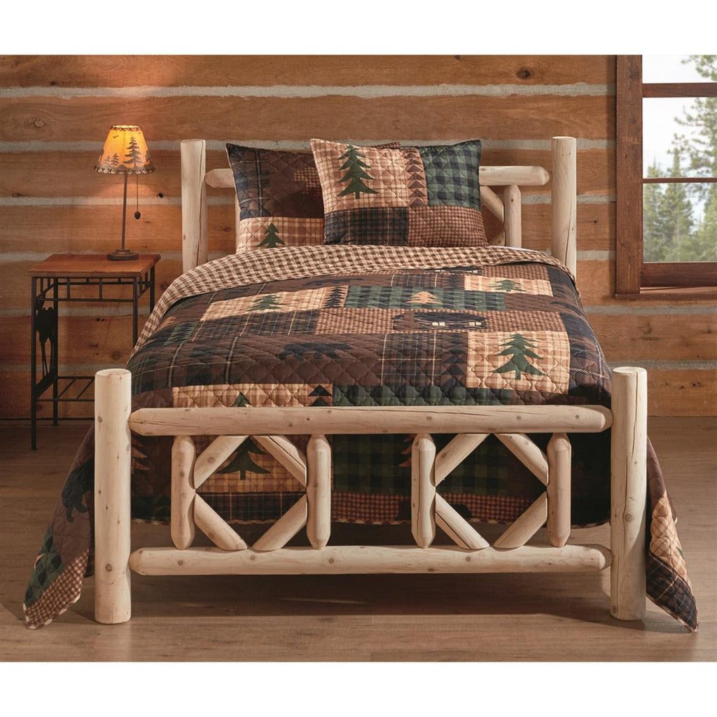 Diamond Cedar Log Bed Frame, Rustic Natural Wood King Bed Frame with Headboard