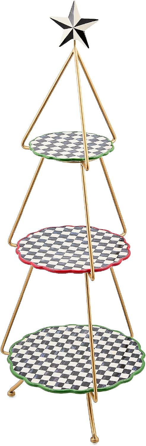 Ceramic Tiered Plate Stand, Three-Tiered Serving Tray, Party Food Display, Check It Out Tree