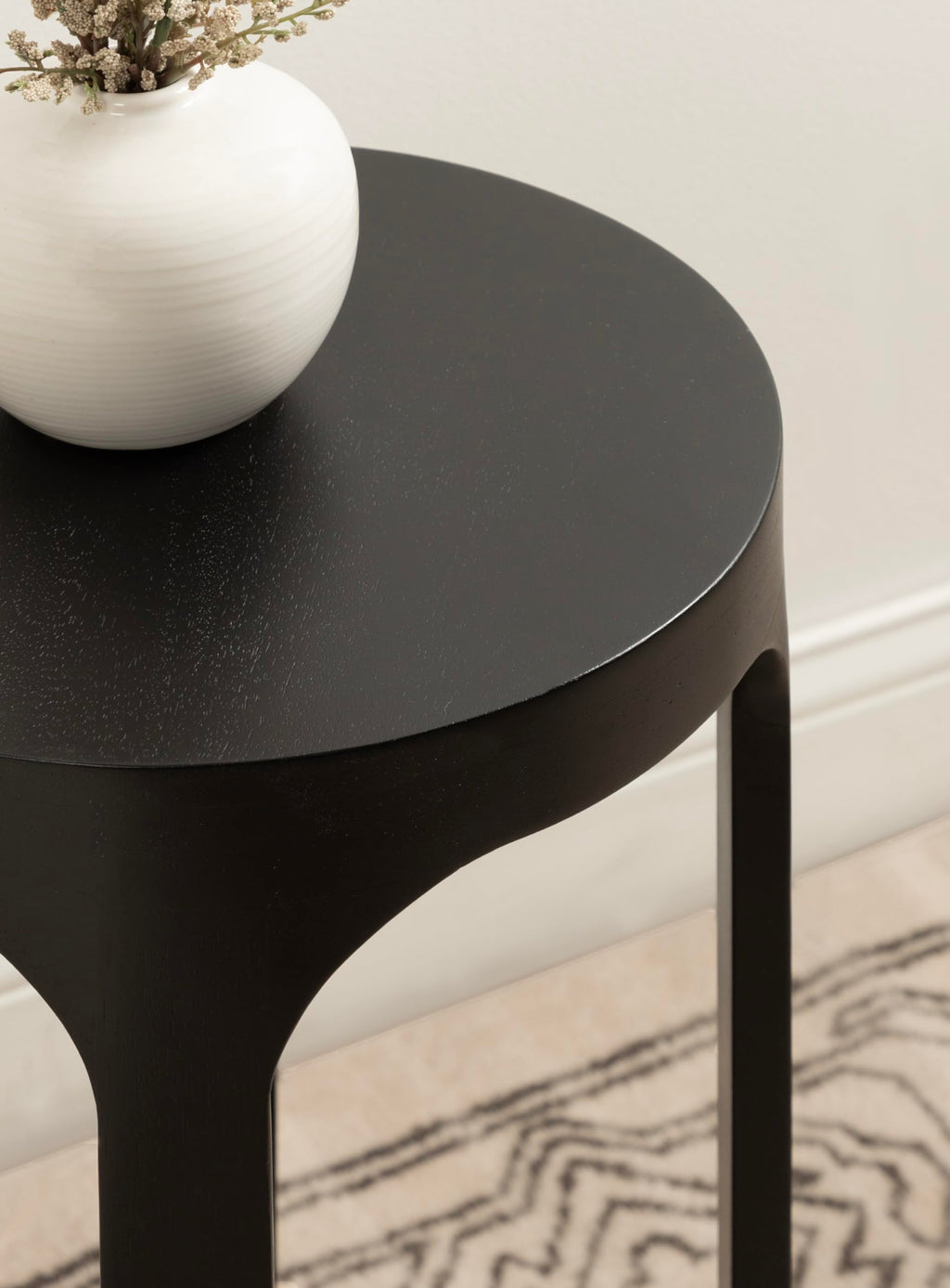 Inspired Saarinen Style Dahl Modern Slatted Wooden Round Drink Table; 12 x 23; Black; Transitional Wood Accent Pedestal Table for Use as