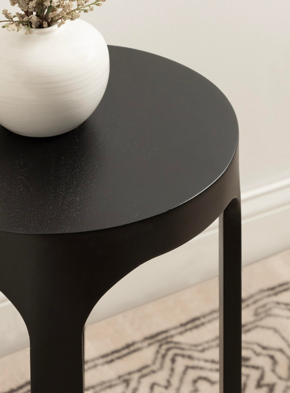 Inspired Saarinen Style Dahl Modern Slatted Wooden Round Drink Table; 12 x 23; Black; Transitional Wood Accent Pedestal Table for Use as