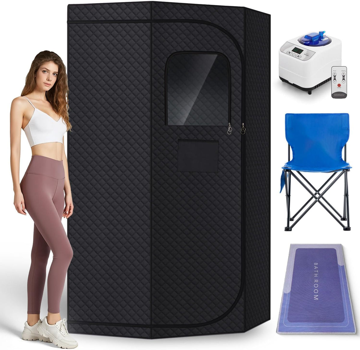 Sauna Box for Detoxification and Relaxation, Indoor Portable Sauna Tent with 3L Steamer and Folding Chair, 9 Levels