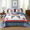 Cotton Quilt Bedding Sets 3 Pieces Soft Reversible Coverlets Luxury Star Handmade Real Patchwork Red Blue Bedspread