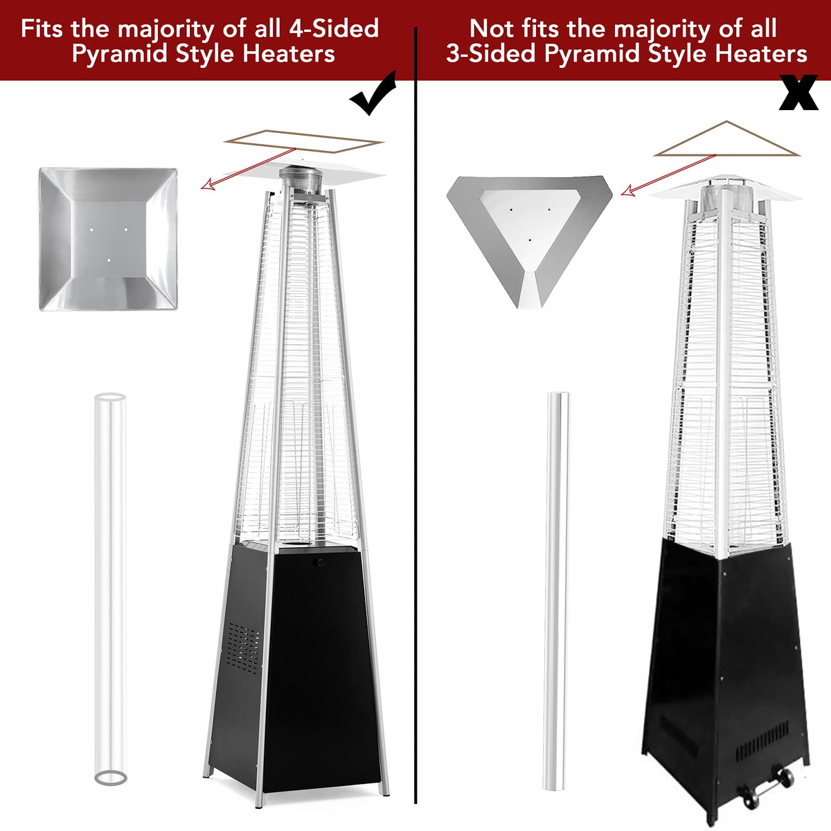 Patio Heater Glass Tube Replacement for 4-Sided Outdoot Patio Pyramid Heater, 49.5 inch tall