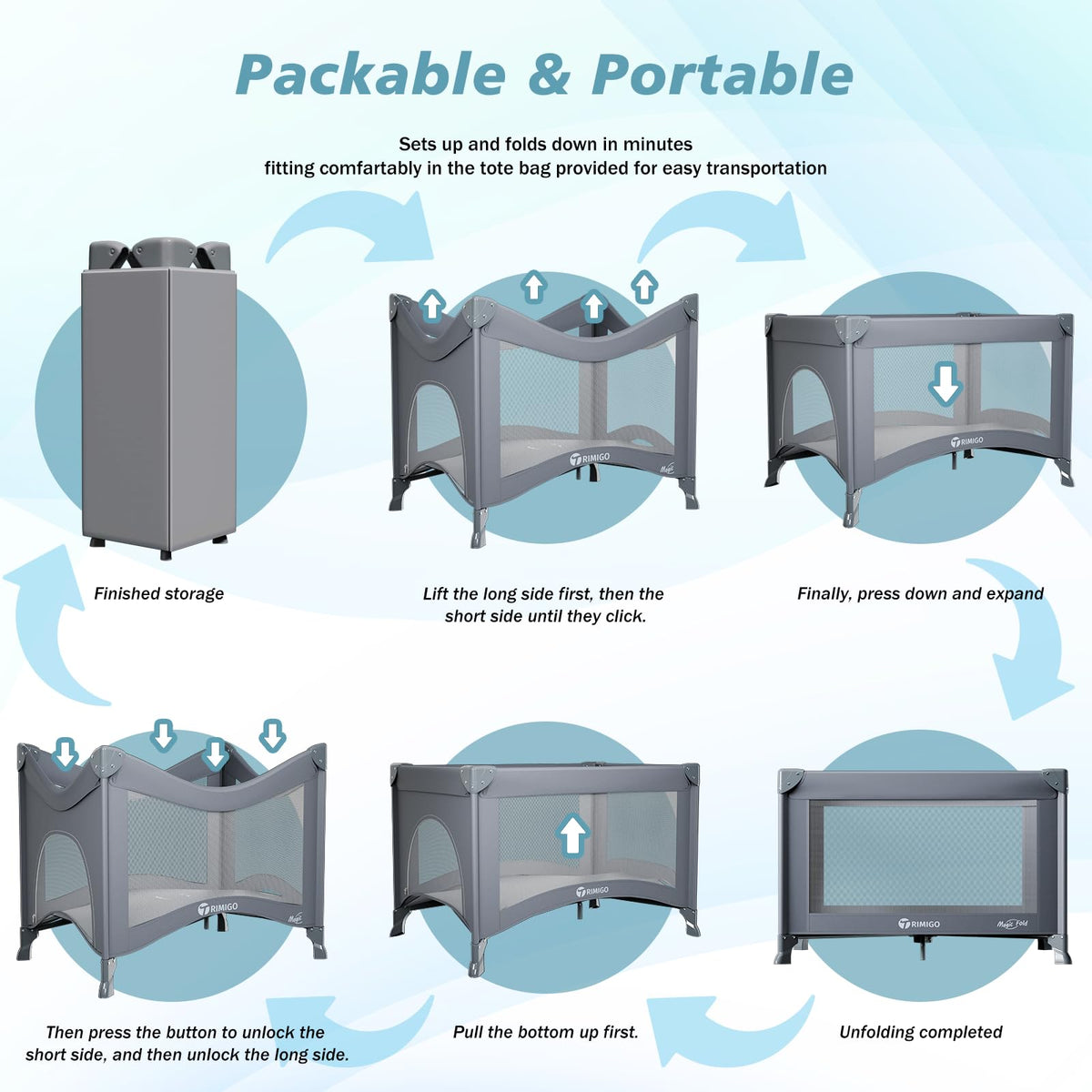 Portable Baby Playard& Playpen with Mattress, Travel Crib, Grey