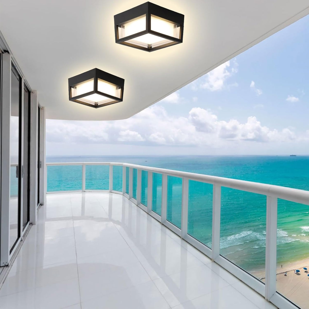Outdoor Ceiling Porch Light LED Flush Mount for Wall or Ceiling, Square Exterior Wall Lamp for Patio Balcony Terrace